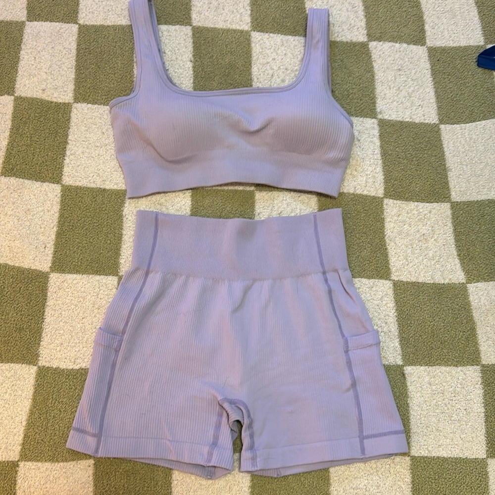 Small Purple ribbed activewear set QQQ